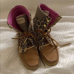 Sperry Leopard Print Boots with Pink Interior